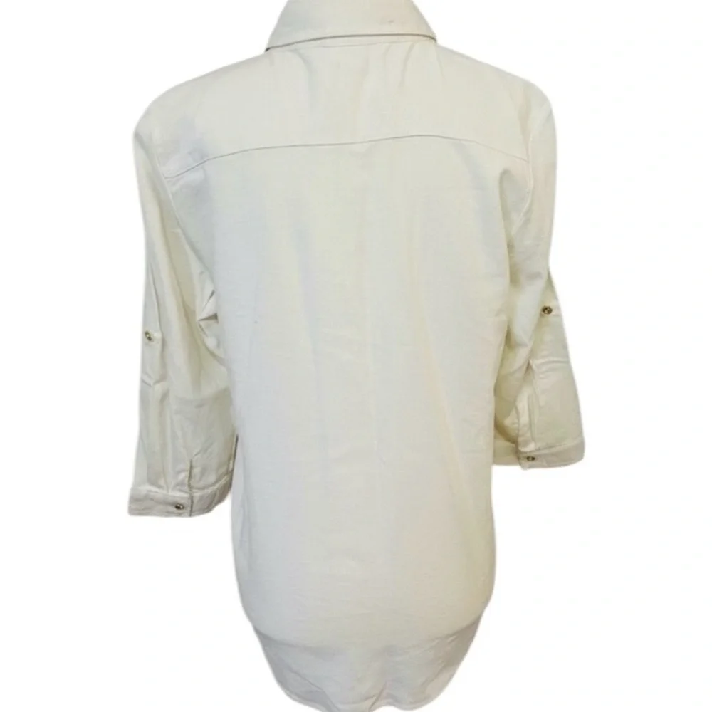 Traditions Linen Blend Button Down Pintuck 3/4 Sleeve Shirt Petite 10P - Picture 6 of 8